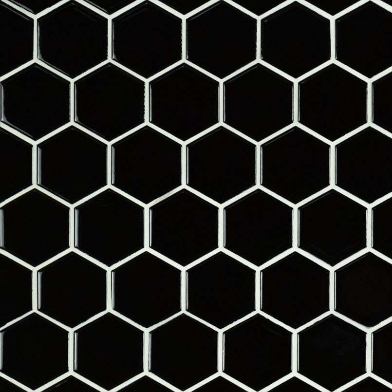 12×12 Black 2″ Hexagon Glossy