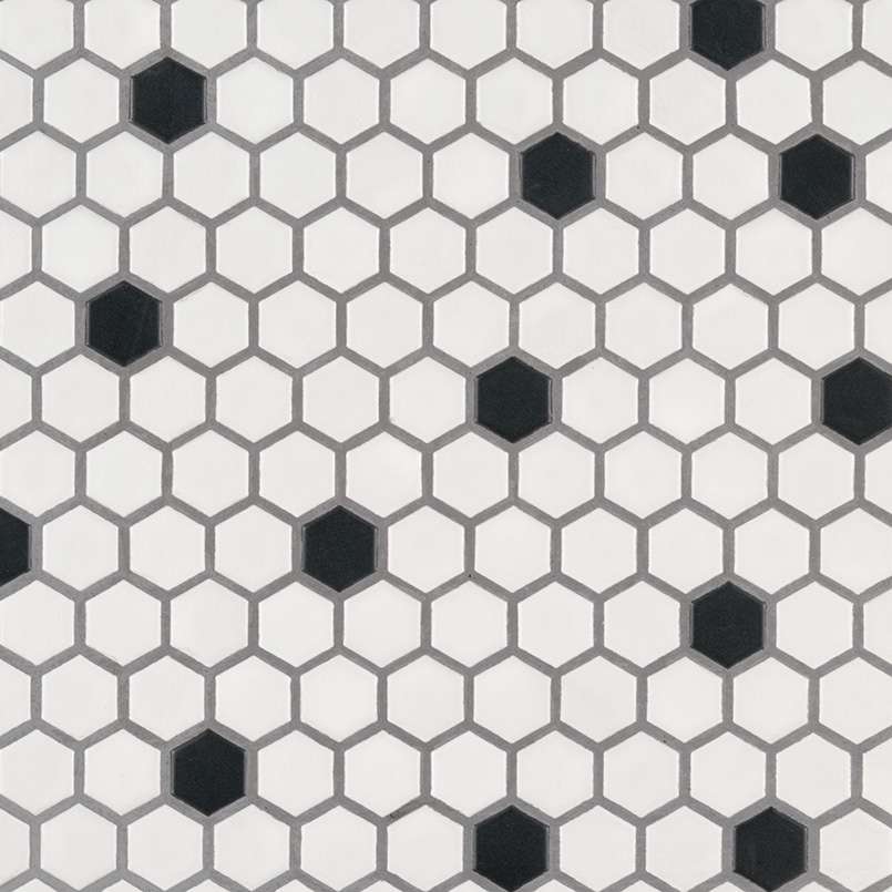 12×12 Black and White 1″ Hexagon Matte